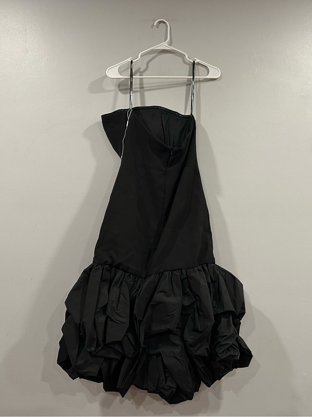 Mac Duggal 21061 Black Strapless Crepe Midi Dress With Bubble Hem sz 8 - Picture 5 of 7